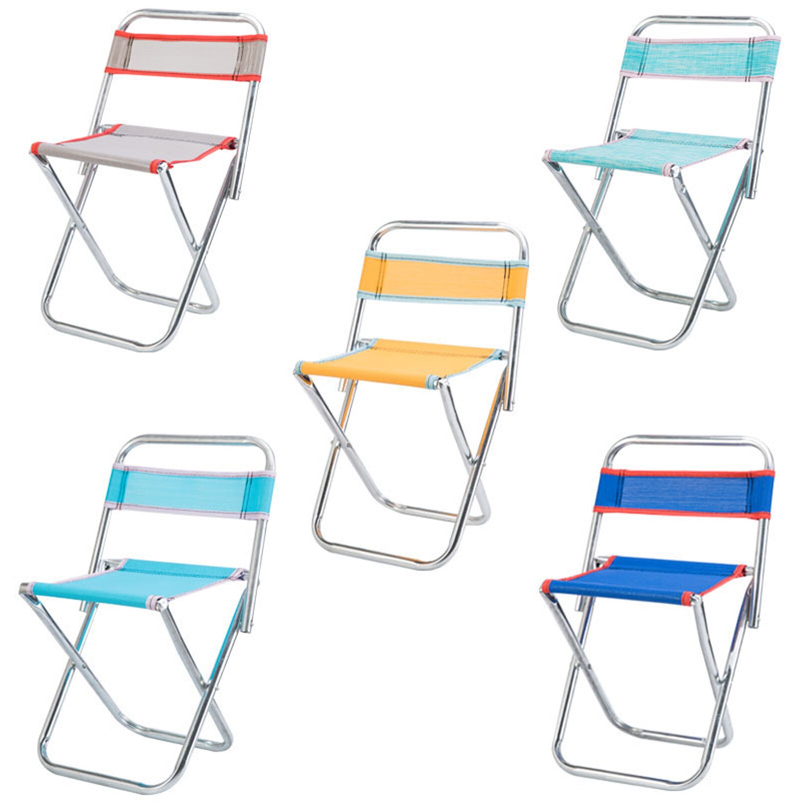 Thick Stainless Steel Folding Stool Foldable Portable Non-toxic Breathable Fishing Mesh Chair Backrest Stool Random Color: Red