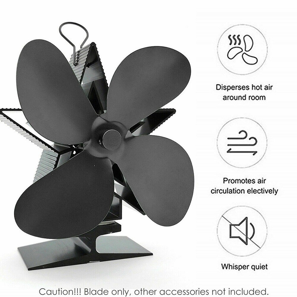 4 Blade Black Haard Ventilator Blad Warmte Aangedreven Hout Kachel Hout Brander Haard Fan Accessoires Thuis Efficiënte Warmteverdeling
