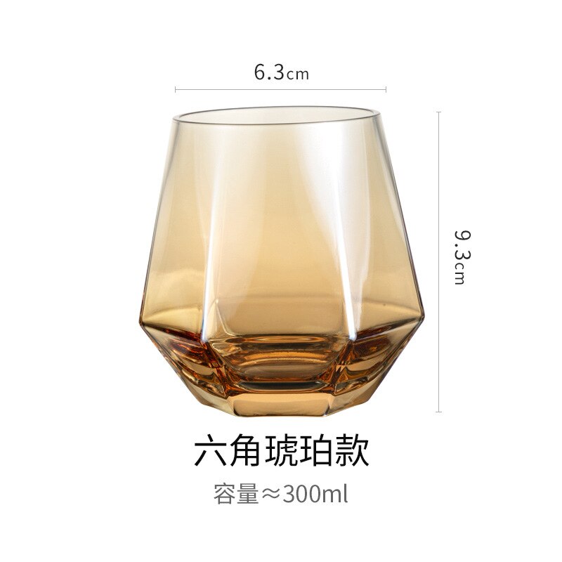 Verre à whisky Hexagonal irrégulier de 300ml, verre en diamant Transparent, pour la maison, le Club, le Bar, le Cocktail, la bière et l'eau,: Amber 1pcs