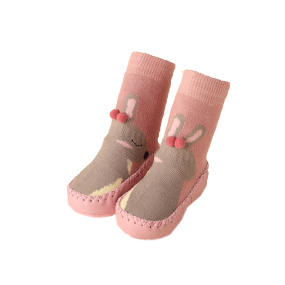 Infantile bébé fille garçon enfant en bas âge anti-dérapant pantoufles chaussettes coton anti-dérapant berceau chaussures hiver chaussettes chaudes: Rose / L