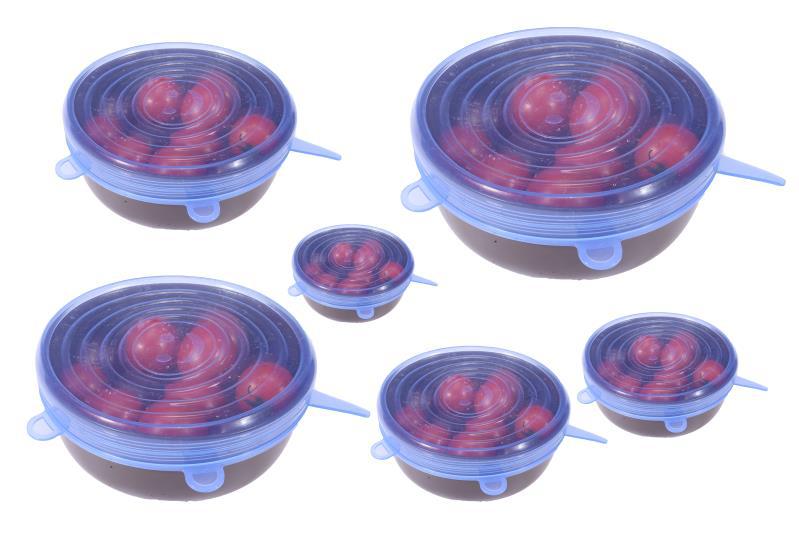 6 stk silikoneovertræk stræklåg universal silikone madfrugt wrap skål gryde låg silikone dækning madlavning køkken tilbehør: Blå