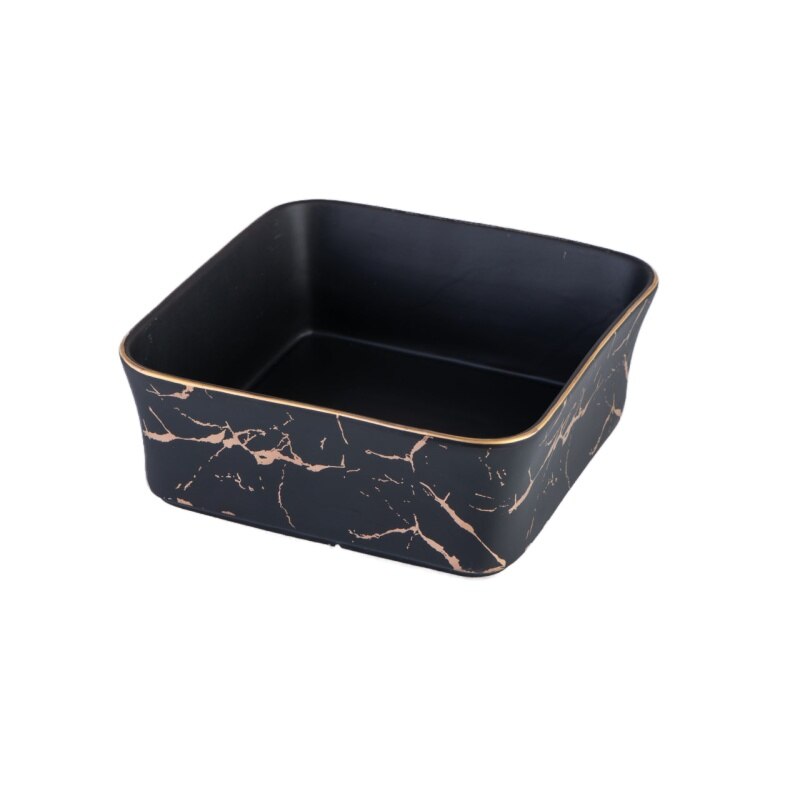 Nordique marbre motif noir/blanc céramique fruits saladier décoration de la maison vaisselle fruits assiette/snack assiette WJ71: BLACK