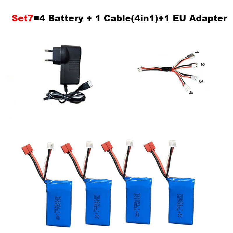 7.4V 1500mah Hoge capaciteit Li-po Batterij + Kabel (4in1) + lader voor JJRC Q39 Wltoys A959-B A969-B A979-B K929-B RC Auto Onderdelen: Set7