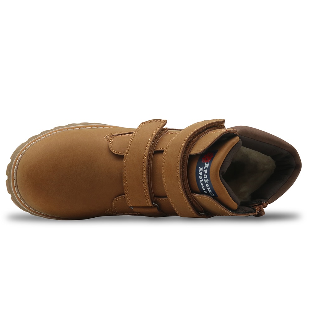 Apakowa Little Boys Winter Classic Hook and Loop Ankle Boots Kids Woolen Lining Warm Snow Boots for Boys Martin Boots with Zip