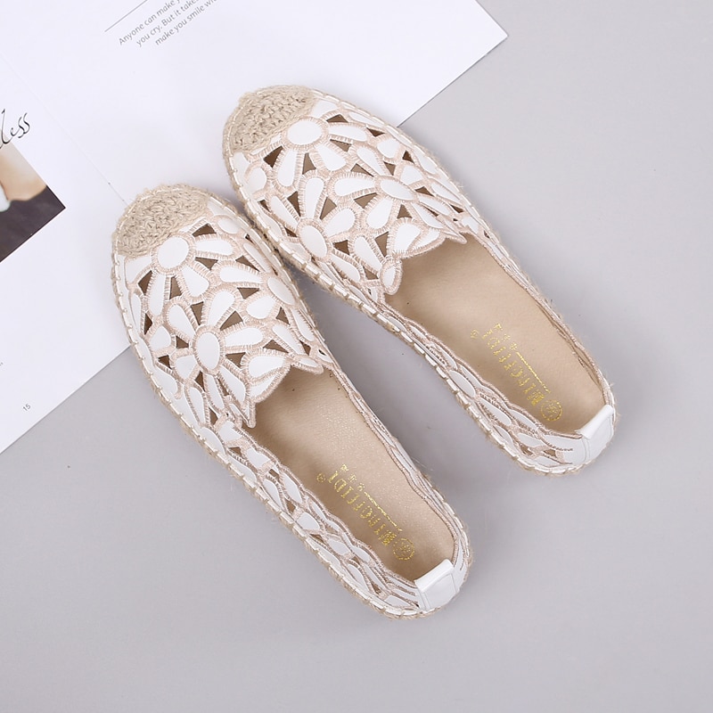Women Straw Shoes Flat Heel Shallow Mouth Women Flower Hollow Casual Shoes Summer Flat Shoes Mujer Chaussuress