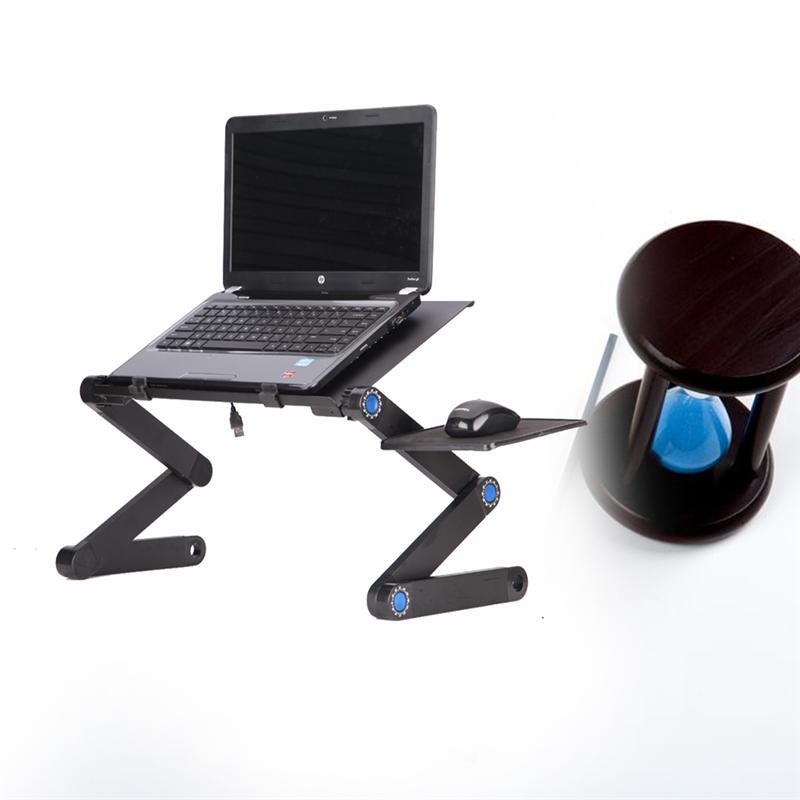 Adjustable Laptop Stand Portable Folding Computer Desk with Side Mount Mouse Pad (Black)