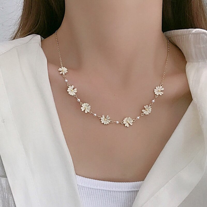 Doce margarida flor gargantilha feminino colar curto clavícula corrente esmalte festa de casamento jóias acessórios elegantes presentes