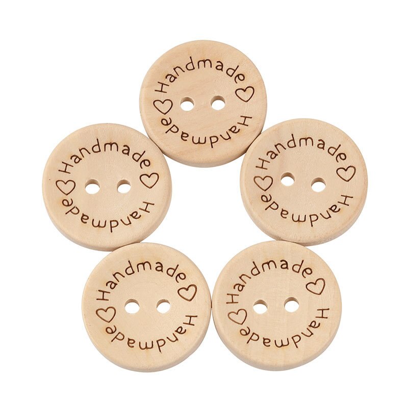 50Pcs 2Hole Natuurlijke Houten Knoppen Handgemaakte Met Liefde Hout Knop Voor Scrapbooking Craft Diy Baby Kleding Naaien Accessoires