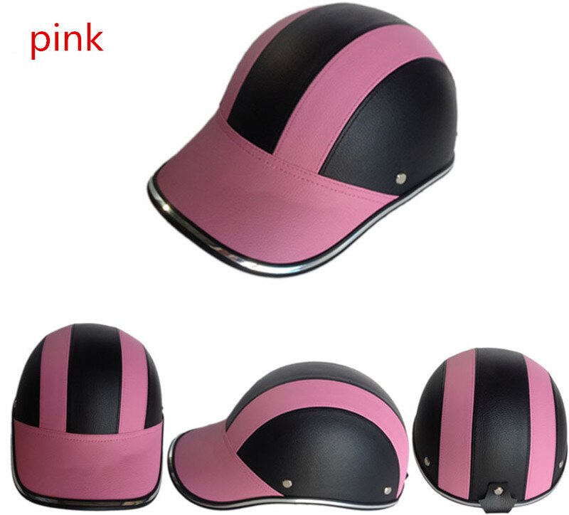 ESCAM Safety Helmet Motorcycle Helmet half helmet summer electric car men women personality baseball helmet protection: Pink