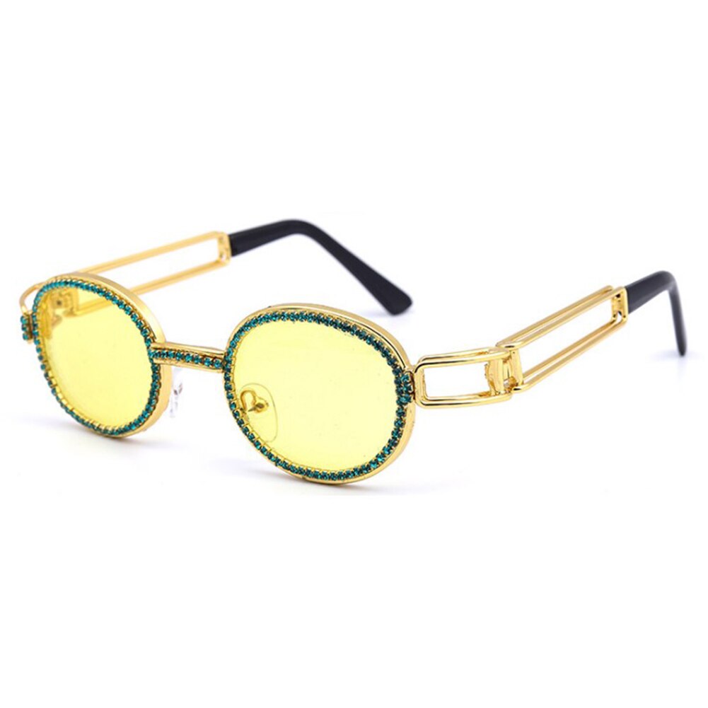 Gafas de rapero de diamante para hombre y mujer, anteojos de sol brillantes con montura de Metal para PC, A1: YELLOW