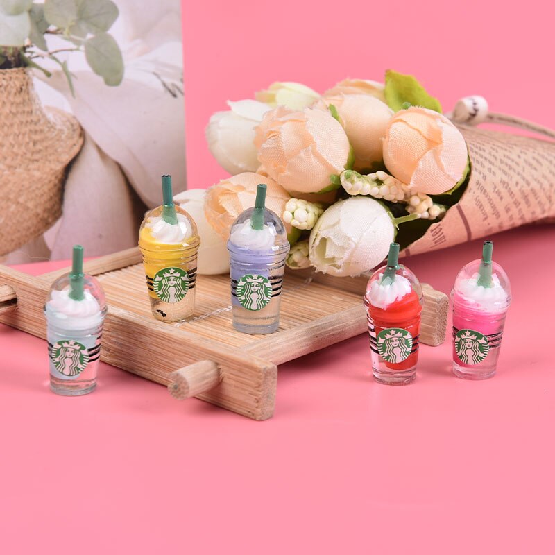 10Pcs Mini Resin Kawaii 3D Straw Milk Tea Ice Cream Coffee Frappuccino Cup Charm Imitation Food Pendant Jewlery Findings