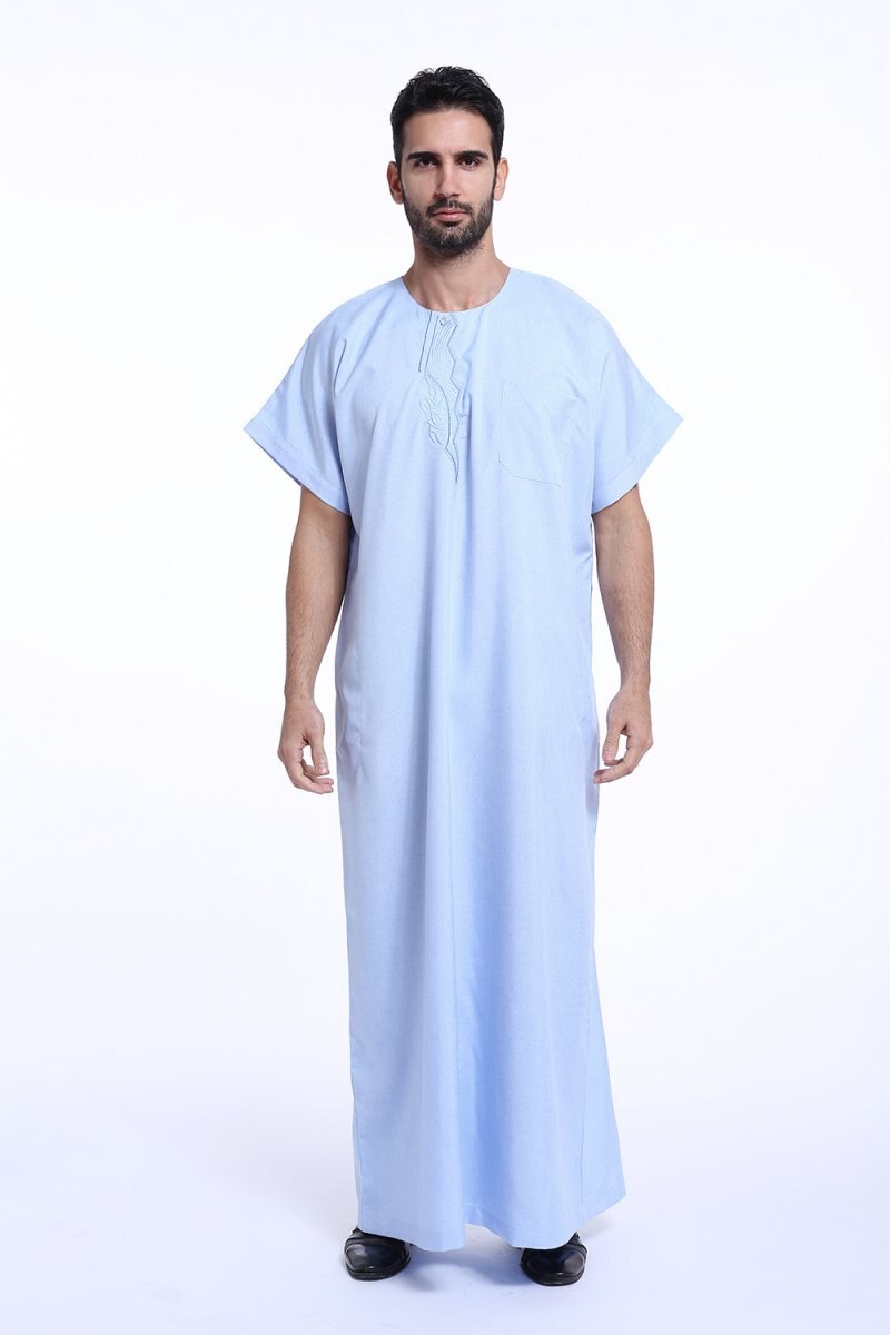 Islamitische kleding voor mannen, arabische borduurwerk abaya, grote maten dubai, heren kaftan met korte mouwen, jubba-kleding