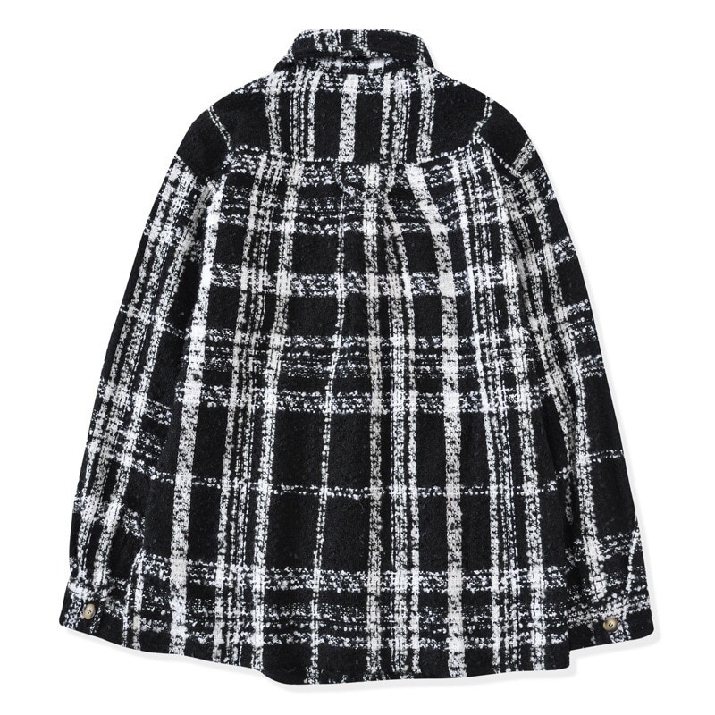 Hip hop sort/hvid ternet overtrøje efterår langærmet tweed skjorte croppede toppe streetwear