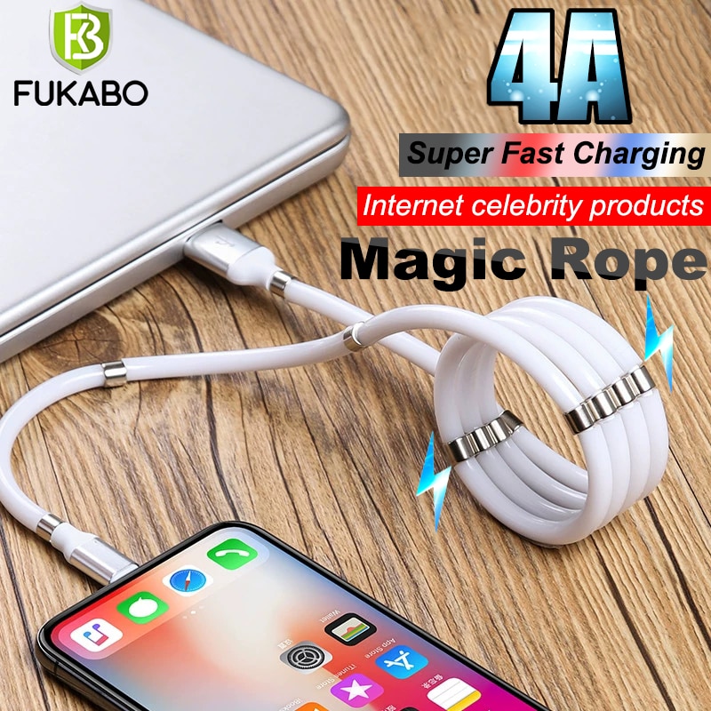 Magnetyczna magiczna lina USB synchronizacja danych błyskawica kabel 4A szybki kabel ładujący dla iPhone 12 11 zawodowiec X XS MAX XR 6 7 8 SE przewód ładowarki