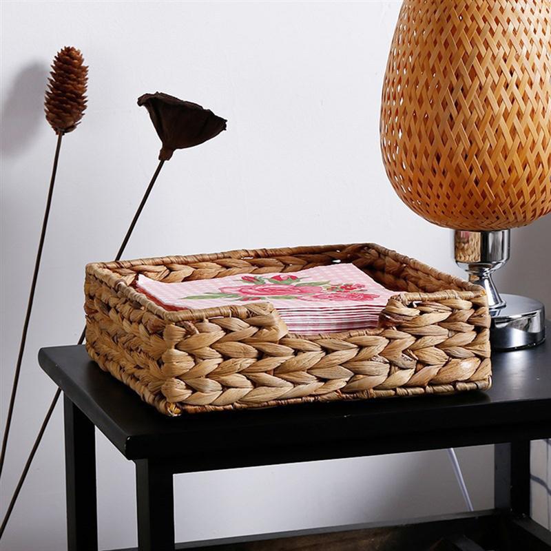 Handmade Straw Tissue Holder Napkin Dispenser Tissue Paper Storage Containers Tissue Holder Tray Weaving Square Tray