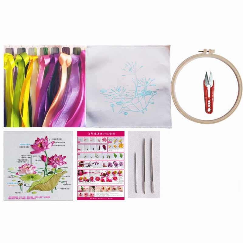 Kit de bordado de cinta con de flores, kit de costura de punto de cruz para principiantes, manualidades DIY, arte de coser hecho a mano, decoración de pared para el hogar