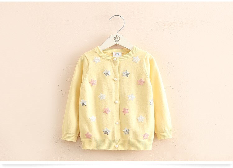 Spring grils stjerner print strik cardigan tøj børnetøj børnetøj frakke sweater pige børn cardigan v-hals afslappet: Gul / 100 cm