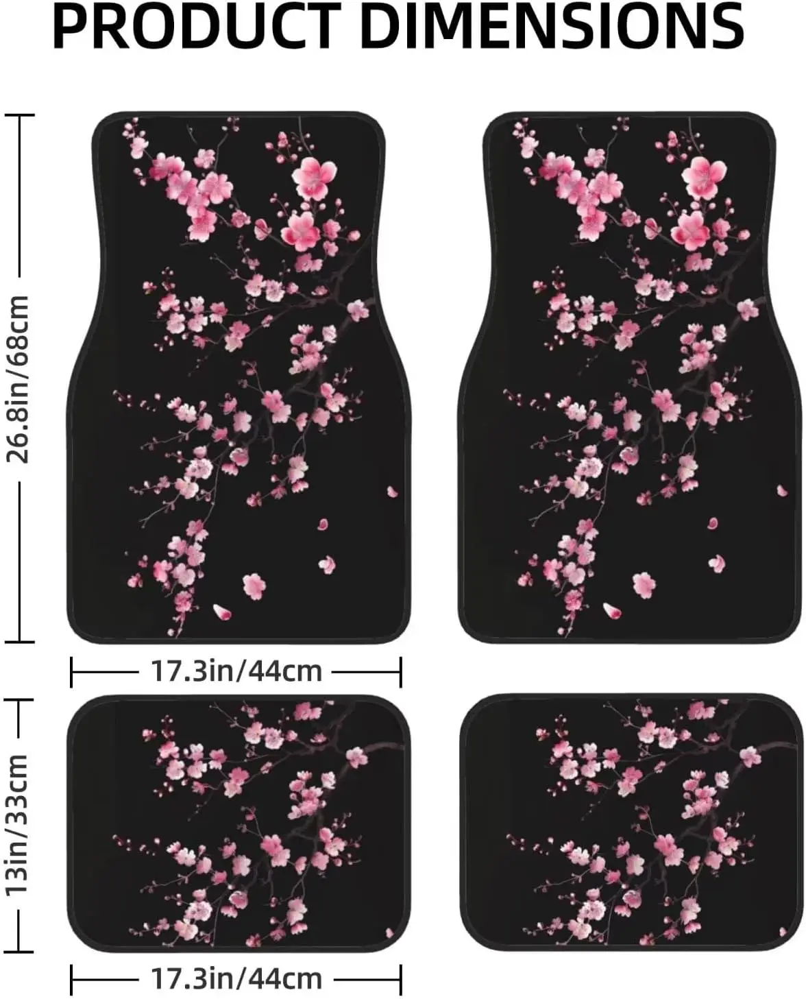 4 Uds alfombrillas de coche alfombras Rosa flor de cerezo Protector de suelo de coches para alfombra negro lindo Floral antideslizante alfombrillas traseras de coche