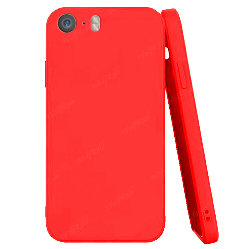 Voor Cover iPhone 5 Case Voor Apple iPhone 5 5S SE Capa Vloeibare Siliconen Telefoon Bumper TPU Soft cover Voor iPhone 5 Fundas: Echt leer / Rood