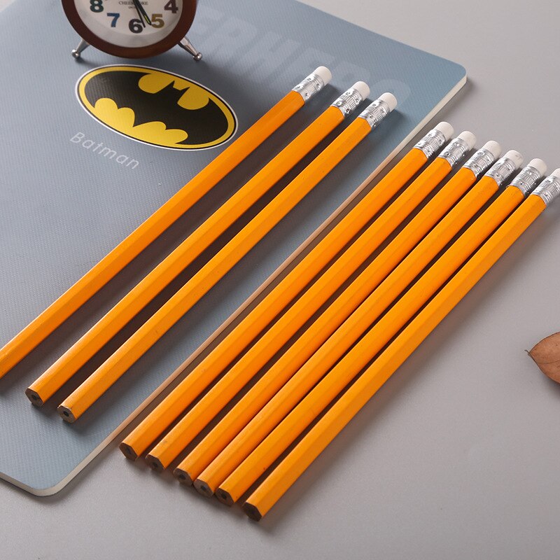 6 Pcs Simple wood pencil wood HB Core pencil white rubber pencil Student school pencil