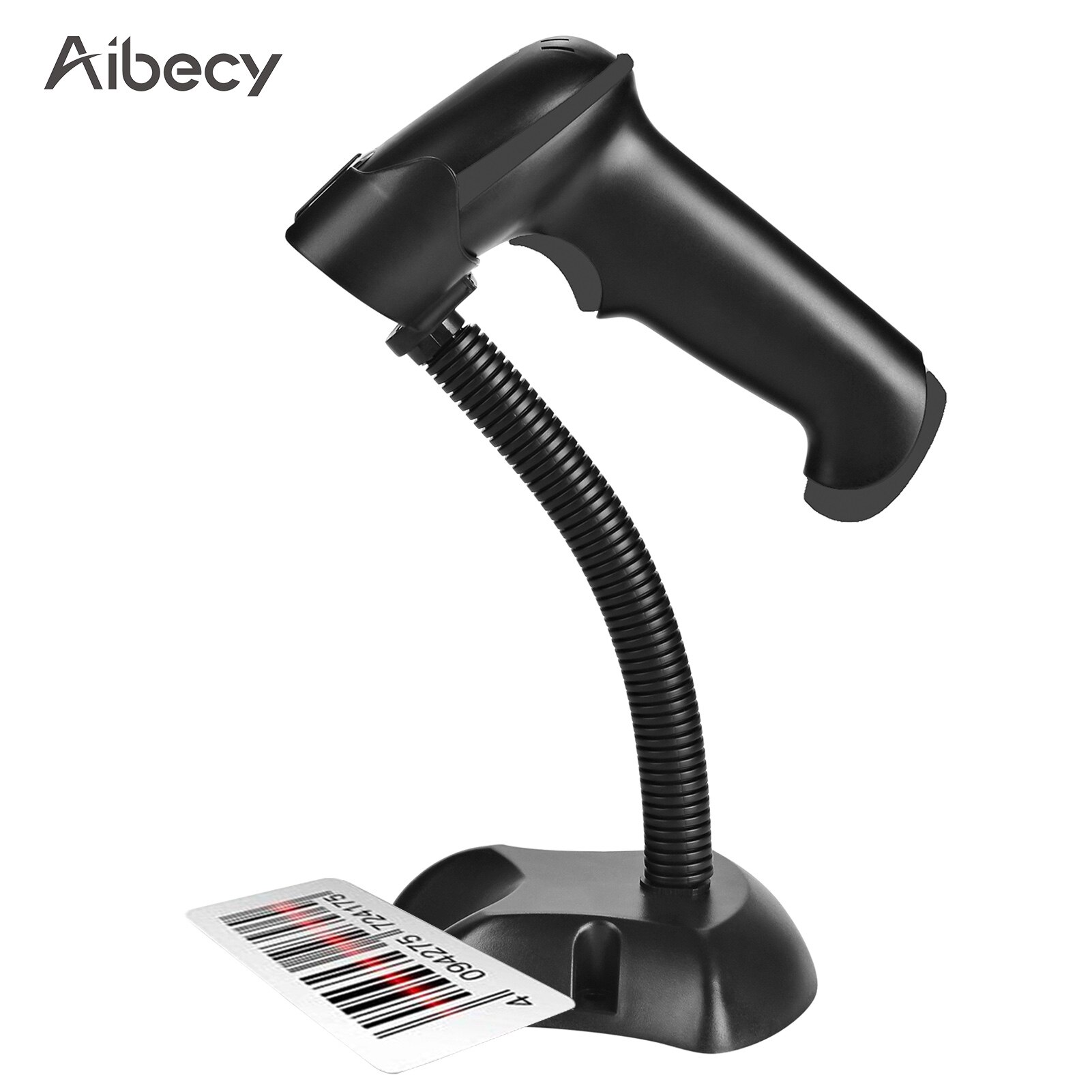 Aibecy automatischer usb-barcodescanner, kabelgebundener 1d -scanner mit verstellbarem ständer und usb-kabel für windows und mac
