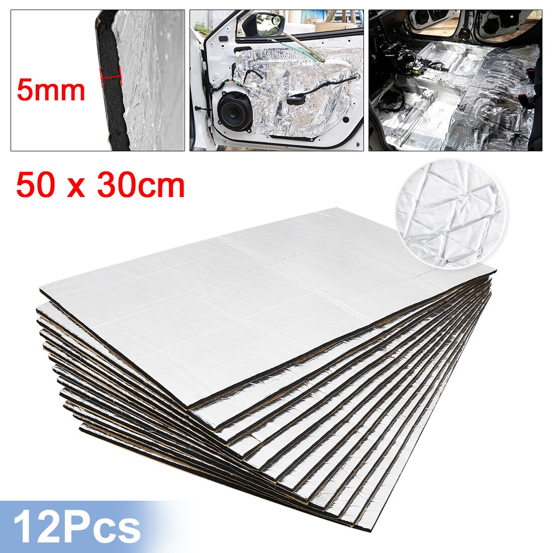 Uxcell-manta isolante de calor e som automotivo, 12 ou 50cm x 30cm, isolamento da temperatura, impermeabilização: 5mm12pcsAluminaFiber