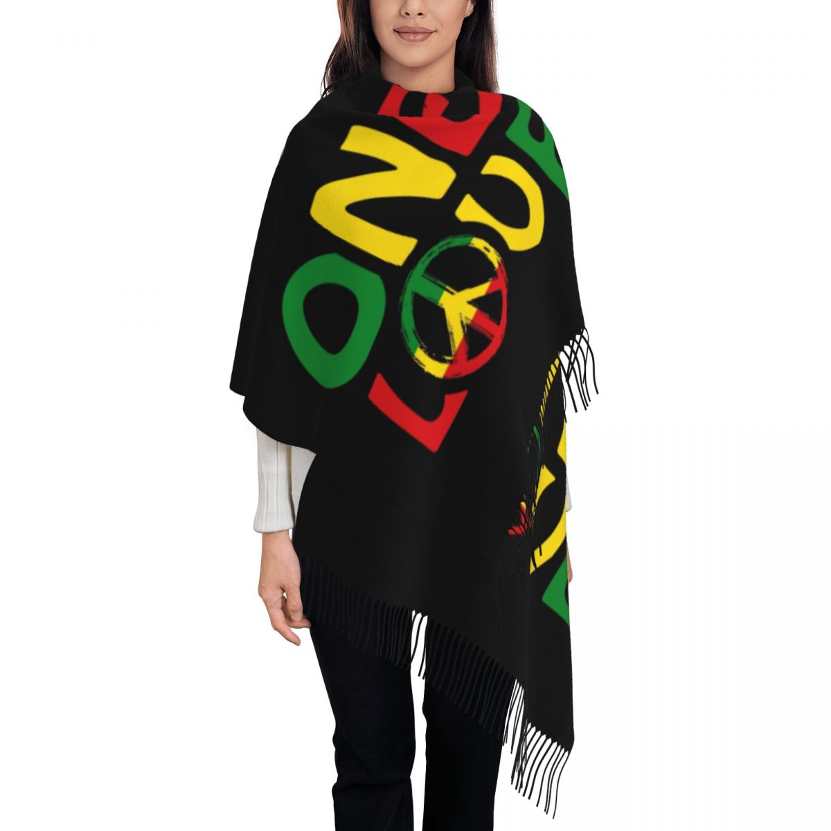 Bufandas personalizadas con bandera de Jamaica y León Rasta grande para mujer, chal suave y cálido con borlas para invierno y otoño, bufanda Reggae jamaicana: Borgoña