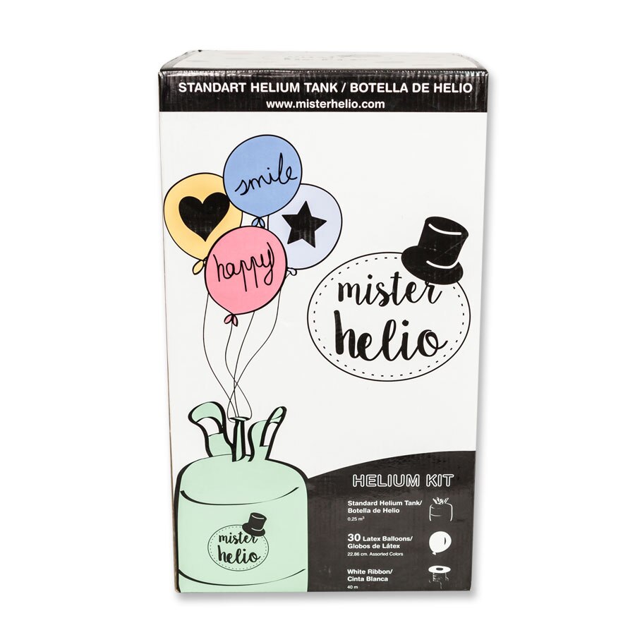 Bombona de Helio Desechable, botella de Helio para 30 Globos Incluidos, Mister Helio