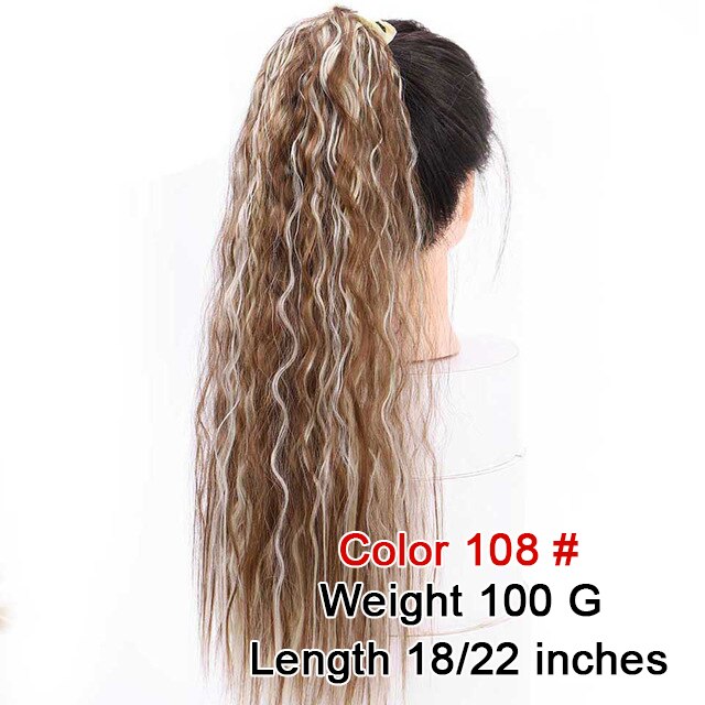 AOOSOO Corn wave long ponytail synthetic wig bag high temperature resistant silk hair extension brown ponytail blond wig: 108 / 22inches