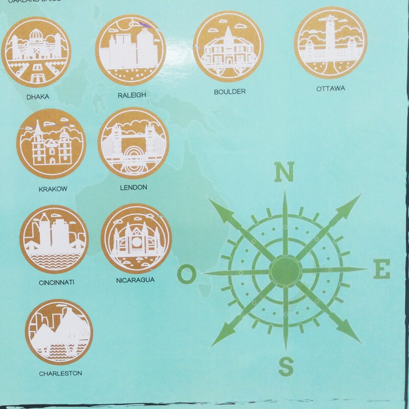 1 Pcs Decoration wall stickers Toy stickers world map 128 City Signs and Attractions Waterproof Paper Map