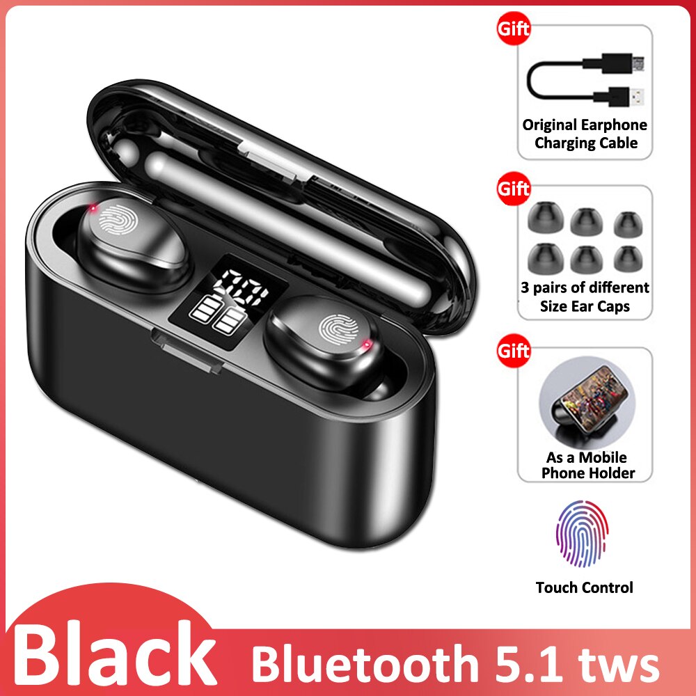 F9 Tws 5.0 Bluetooth Oortelefoon Draadloze Hoofdtelefoon Touch Control Headset Gaming Oordopjes In Ear Oortjes Met Dual-Microfoons: F9-2 Touch Black