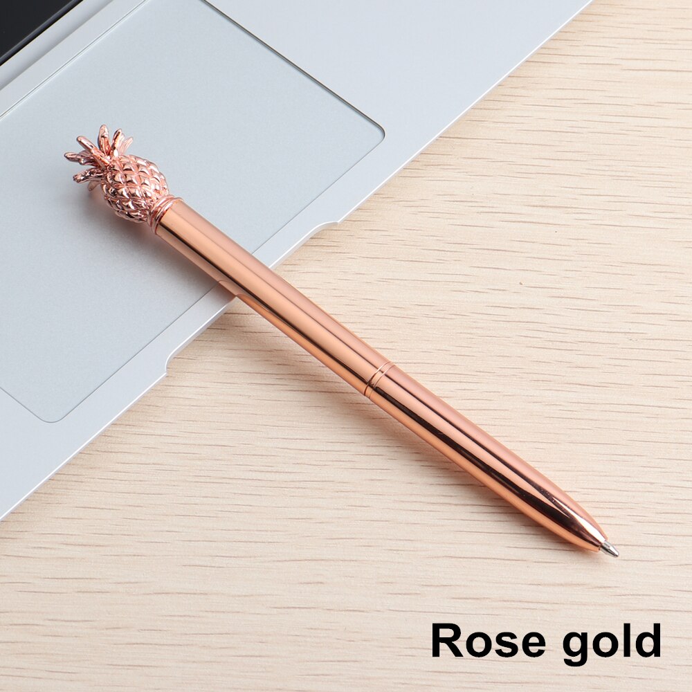 GENKKY Ballpoint Pen Pineapple Style Metal Material Sceptre Pens For School Office Colors Glossy Silver Gold Rosegood To Choose