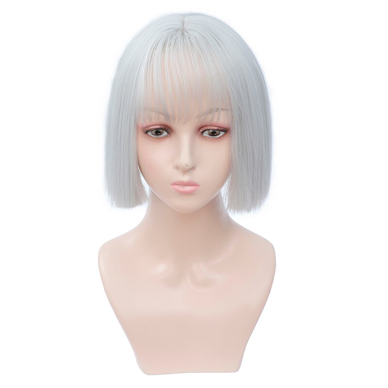 Perruques courtes marron perruques courtes Style Bob perruque de femmes noires synthétiques droites avec frange 12 pouces perruque Blonde cheveux doux: WHITE