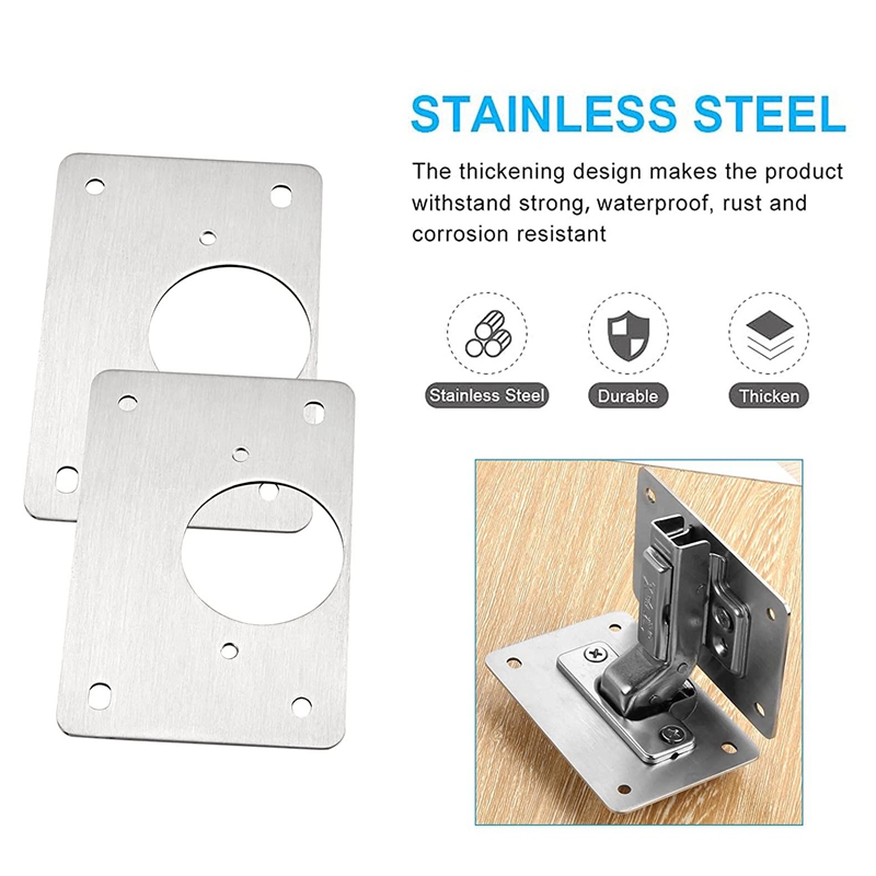 4Pcs Hinge Repair Plate Stainless Steel Bracket Cabinet Hinge Mounting Plate With Screws For Furniture Wardrobe