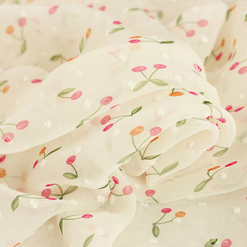 Landlig stil blødt behageligt applikation chiffonstof til beklædningsgenstand kjole kirsebærfrugt georgette stof gør-det-selv materiale 3 yards: Beige / 1 gård