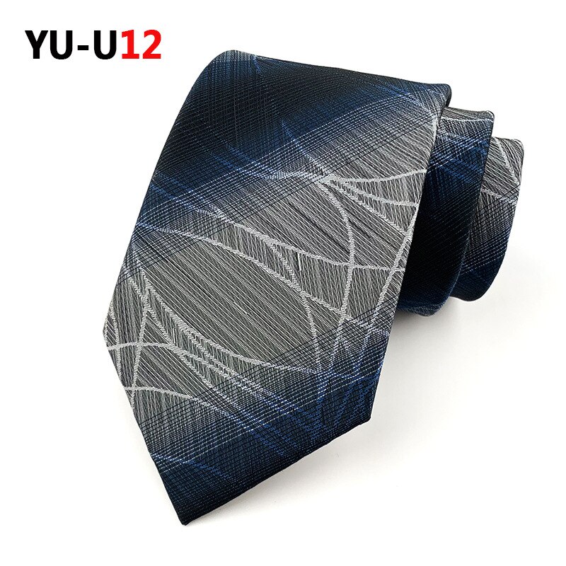 Cravate à carreaux rayée pour hommes, 8cm, décontractée, costume d'affaires de mariage, Jacquard, robe formelle, cravate Slim pour hommes: YU-U12