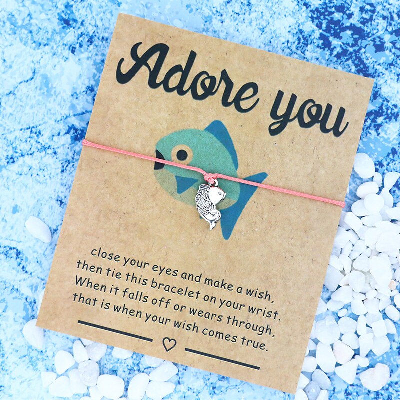 Adore You Fish Wish Bracelet Fish Charm Lucky Wish Bracelet Red String Frienship Bracelets Fish Jewelry Women Men Love Card: Pink