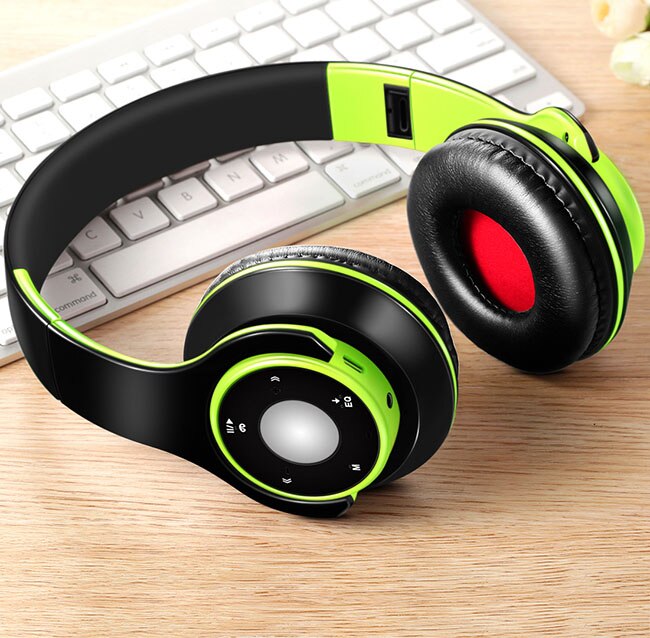 Casque sans fil Bluetooth écouteurs et casque pour filles samsung sport et carte SD avec micro HIFI casque stéréo dans le téléphone: Green