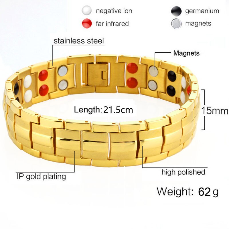 99.99% Pure Germanium Gezondheid Armband Voor Mannen Vrouwen Korea Populaire Rvs Magnetische Toermalijn Energie Power Sieraden: 15