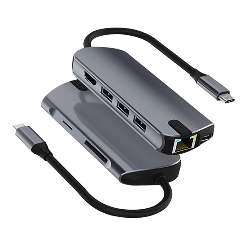 HEIßER-8-in-1 Typ-C Hub zu Gigabit verdrahtet Netzwerk Karte Docking Bahnhof 3-Hafen USb + PD Schnelle Ladung + TF + SD + Kompatibel HDMI