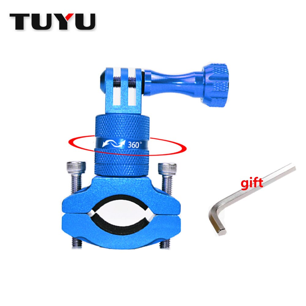 TUYU Aluminium schwenken Fahrrad Fahrrad Montage Griff Adapter Halterung GoPro 9 8 7 65 insta 360 Grad Rotierenden Fahrrad Gestell zubehör: Blau-Fahrrad Gestell-3