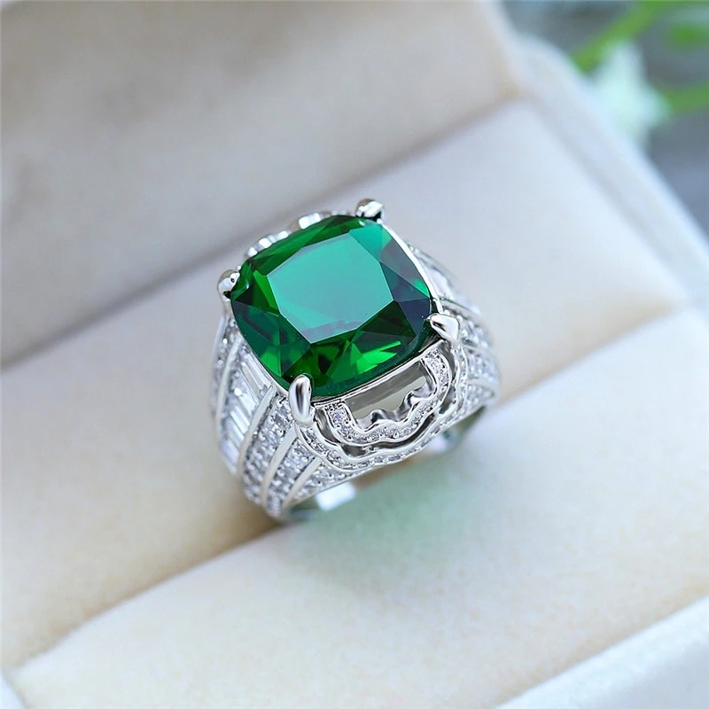 Vintage Lab Emerald Cz Ring 925 Sterling Zilveren Engagement Trouwringen Voor Vrouwen Mannen Fine Partij Sieraden