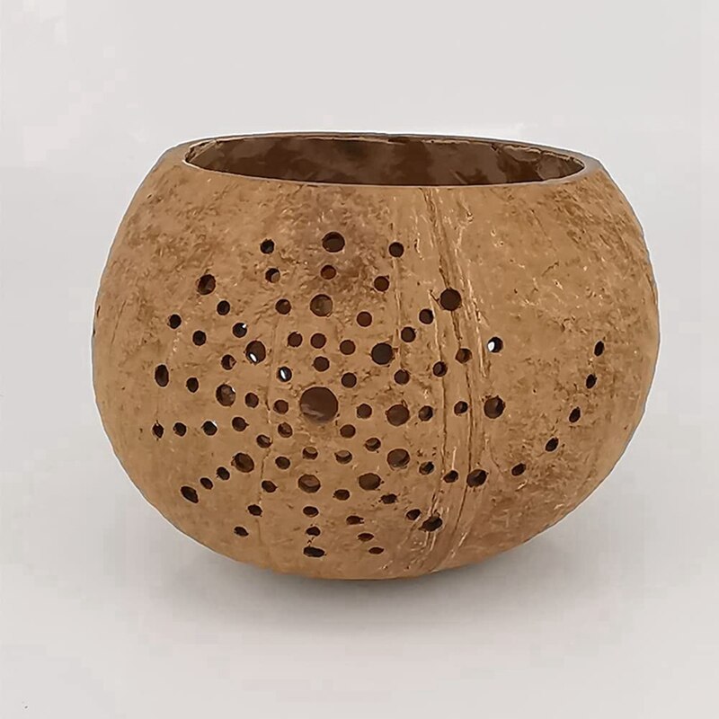 Portavelas de cáscara de coco hecho a mano, vela rústica de Pilar Pequeño, Bol de cáscara de coco