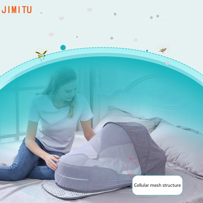 Multifunktion bærbar baby seng rejse solbeskyttelse myggenet barnesenge foldbar åndbar mumie taske baby reden seng
