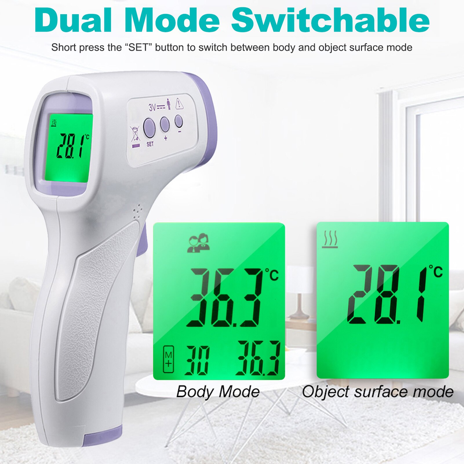 LCD Digital Infrared Thermometer Non-contact IR Handheld Temperature Measuring Meter Forehead Object Color Backlight °C/℉