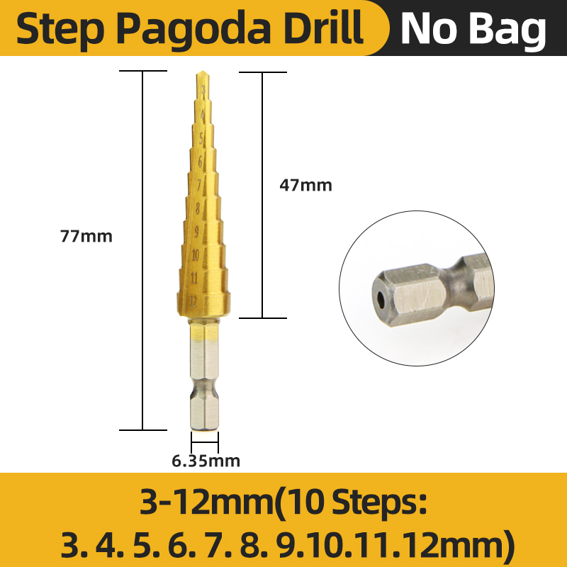 HSS Titanium Step Drill Bit High Speed Stepped Drill Set Saw Drill Tools Conical Stage Drill For Metal Wood 4-12 4-20 4-32mm: Brown