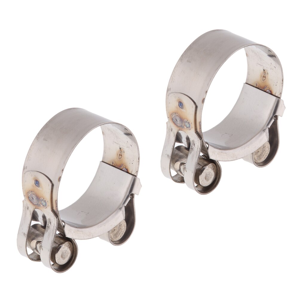 2pcs Stainless Steel Clamp Clip Ring Motorcycle Bike Exhaust Muffler 44-47mm