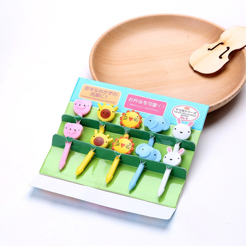 6/10pcs Cute Mini Bento Fork Set Food Picks for Kids Cartoon Animal Farm Toothpicks Children Fruit Forks Bento Accessories: G