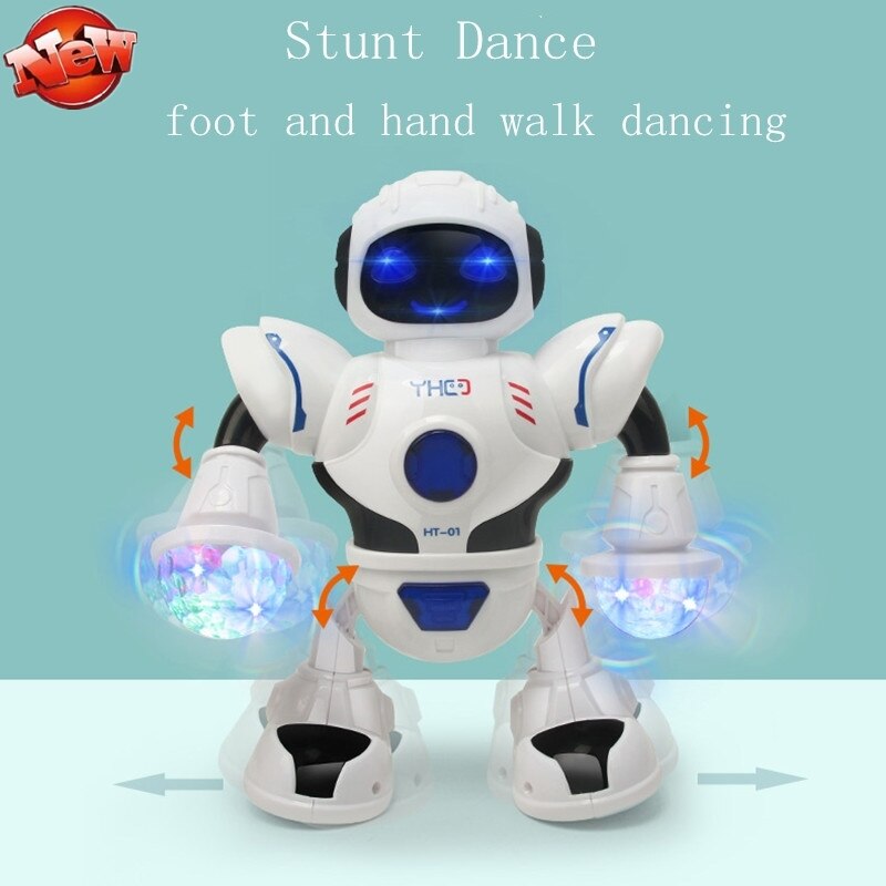 Elektronisk rymddansrobot med färgglatt led-ljus dynamisk musikarmsving söt härlig robotstuntdans populär leksak för barn