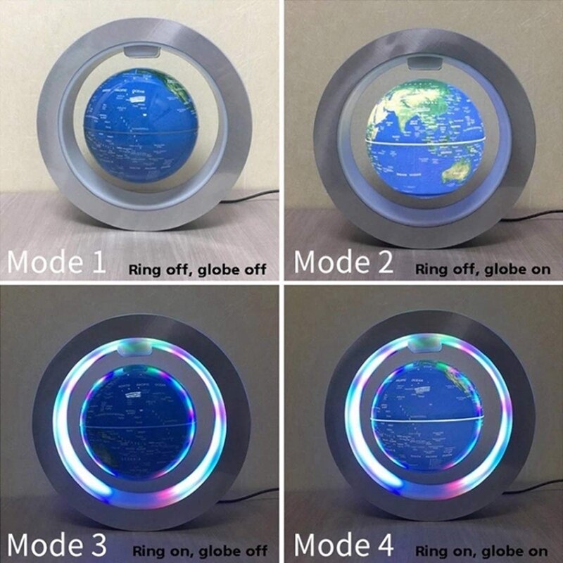 Globe à lévitation magnétique, 4 pouces, cadre circulaire, Globe rotatif, boule magnétique, carte du monde de l'air pour bureau